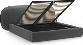 Sötétszürke kárpitozott ágyneműtartós franciaágy ágyráccsal 180x200 cm Ovalo – Micadoni