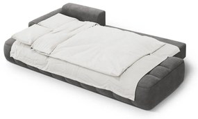 Szürke bársony kinyitható-tárolóhelyes sarokkanapé (bal oldali-heverő résszel) Linz – Cosmopolitan Design