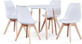 Étkezőasztal, fehér/bükk, átmérő 80 cm, ELCAN NEW TYP 2
