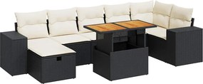 vidaXL 5 részes fekete polyrattan akácfa kerti kanapészett párnákkal