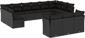 vidaXL 13 részes fekete polyrattan kerti ülőgarnitúra párnákkal