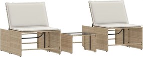 vidaXL 2 db bézs polyrattan napozóágy asztallal