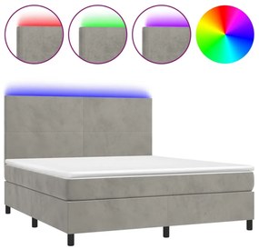 világosszürke bársony rugós és LED-es ágy matraccal 180x200 cm