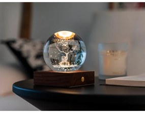 Sötétbarna diófa LED dimmelhető asztali lámpa üveg búrával (magasság 12 cm) Amber – Gingko