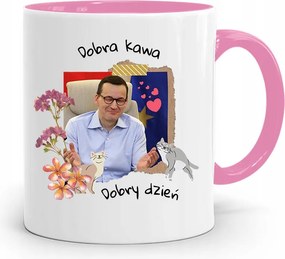 Rózsaszín Politikai Bögre Mateusz Morawiecki Miniszterelnök fényképes nyomtatással