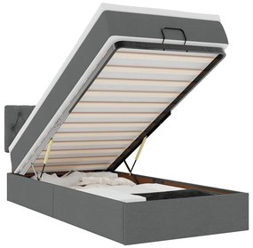 sötétszürke szövet ottomán ágy matraccal &amp; LED-ek 80x200cm