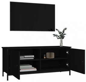 fekete szerelt fa TV-szekrény ajtókkal 102x35x45 cm