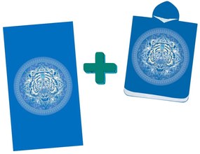 Strandkészlet TIGER – Fürdőlepedő 100×180 cm és poncsó 80×145 cm, kék