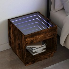 Füstös tölgy végtelen hatású LED-es éjjeliszekrény 50x50x50 cm