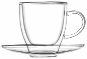 Brandani 2 db Dupla falú csésze kistányérral, 6x7 cm, üveg