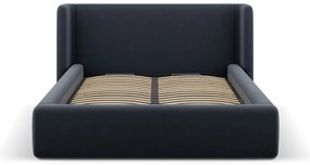 Sötétkék kárpitozott ágyneműtartós franciaágy ágyráccsal 200x200 cm Jason – Windsor &amp; Co Sofas