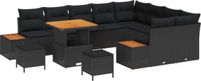 vidaXL Kerti Kanapé Szett 12 pcs Fekete polirattan