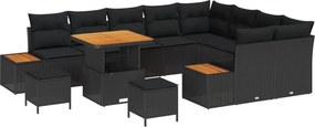 vidaXL Kerti Kanapé Szett 12 pcs Fekete polirattan