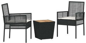 vidaXL Kert Bistro Készlet 3 pcs Fekete polirattan