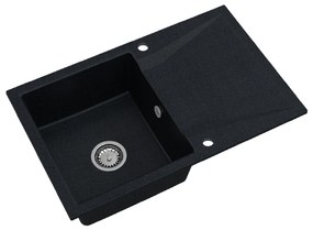 Mosogató Minőségi Obszidián, konyhai gránit mosogató 790x500x210 mm + króm szifon, fekete foltos-Brocade, SKQ-OBS.B.1KDO.X