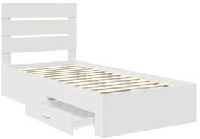 vidaXL Ágykeret fiókkal fejtámlával Fehér 100 x 200 cm Faanyag