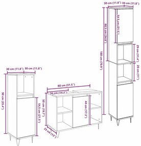 Fürdőszoba Bútor Szett 3 pcs Öreg fa 30 x 30 x 180 cm Faanyag