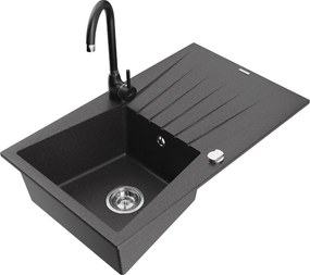 Mexen Cesar 1 kamrás gránit mosogató csepegtetővel és Telma konyhai csapteleppel, fekete pettyes - 6514-76-670200-70