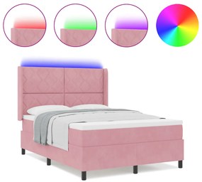 Box Spring Ágy Matraccal &amp; LED rózsaszín 140x190 cm Bársony