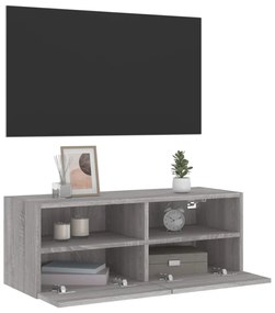 szürke sonoma színű szerelt fa fali TV-szekrény 80 x 30 x 30 cm