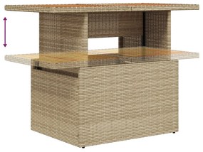 9 Darabos Kerti Kanapé Szett Párnákkal Bézs Poly Rattan Akác, 2-Fős Kerti Kanapé Párnákkal Bézs Poly Rattan