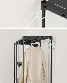 Hordozható, nyitott gardrób, ruhatartó, 43 x 182 x 182 cm fekete