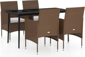 vidaXL 5 részes barna és fekete kerti étkezőgarnitúra párnákkal