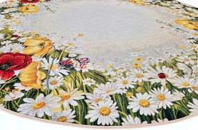 140 cm-es abrosz kerek asztalra, gobelin virágokkal, szilárd anyagból