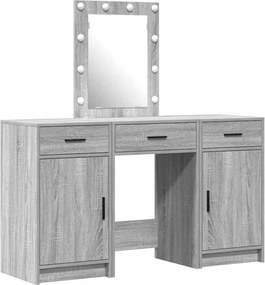 vidaXL Öltözködőasztal tükör lámpákkal Szürke 50 x 41 x 135 cm Faanyag