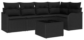 vidaXL Kerti Kanapé Szett Fekete polirattan