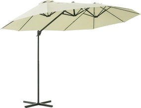 Outsunny XXL Napernyő Kéttagú Oval 445x270cm Napernyő Krankyúttal és Állvánnyal, Kertbe Szánt Napernyő Krémfehér | Aosom