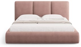 Világos rózsaszín kárpitozott ágyneműtartós franciaágy ágyráccsal 140x200 cm Brody – Mazzini Beds