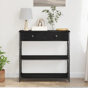 Fekete Tömörfa Konsolláda 75x28x75 cm Műszaki Fa és Acél