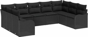 vidaXL Kerti Kanapé Szett tárolóval 9 pcs Fekete polirattan