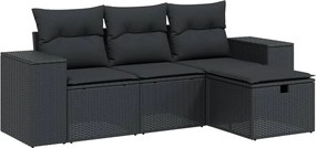 vidaXL 4 részes fekete polyrattan kerti ülőgarnitúra párnákkal