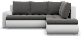 Tokio sarokkanapé, L alakú háttámlával, 2 ágyneműtartóval, bársony + műbőr, jobboldali, szürke - fehér