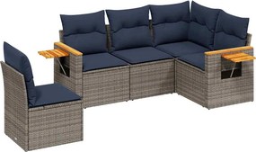 vidaXL 5 részes szürke polyrattan kerti ülőgarnitúra párnával