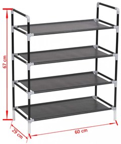 4 polcos fekete fém/nemszőtt kelme cipőtartó