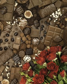 Poszter 40x50cm Csokoládék és kekszek vörös rózsákkal, Assaf Frank
