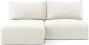 Krémszínű bársony kinyitható-tárolóhelyes sarokkanapé (bal oldali-heverő résszel) Kalena – Makamii