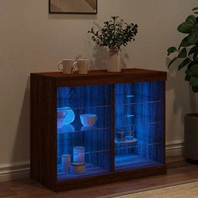 barna tölgy színű tálalószekrény LED-ekkel 81 x 37 x 67 cm