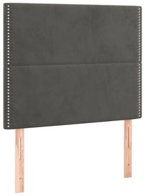 sötétszürke bársony rugós és LED-es ágy matraccal 90x190 cm