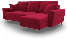 Piros bársony kinyitható tárolóhelyes sarokkanapé Kyoto – Cosmopolitan Design