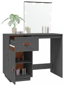 szürke tömör fenyőfa fésülködőasztal LED-del 95 x 50 x 133,5 cm