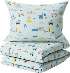 Gyermek pamut ágynemű MINI TRUCKS TALES kék, 100% pamut Ágyneműhuzat mérete: 70 x 80 cm | 140 x 200 cm