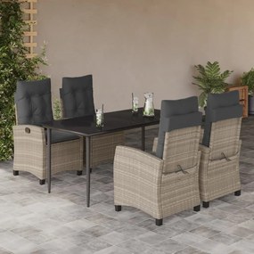 5részes világosszürke polyrattan kerti étkezőgarnitúra párnával