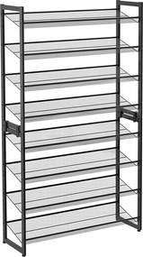 Cipőtartó polc 2x4 szintes fém háló polcokkal, fekete 92x30x163cm