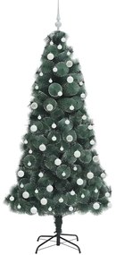 Műfenyő LED világítással és gömbszettel Zöld 180 cm PET