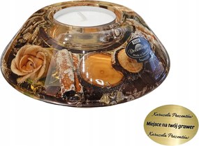 Üveg Gyertyatartó Fagyos Rózsákkal, Fahéjjal, Téli Tea, Ünnepi Ajándék