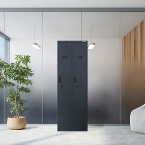 Pléh öltözőszekrény talpazaton, négymodulos, polcokkal KACPER II, 600 x 1800 x 500 mm, antracit